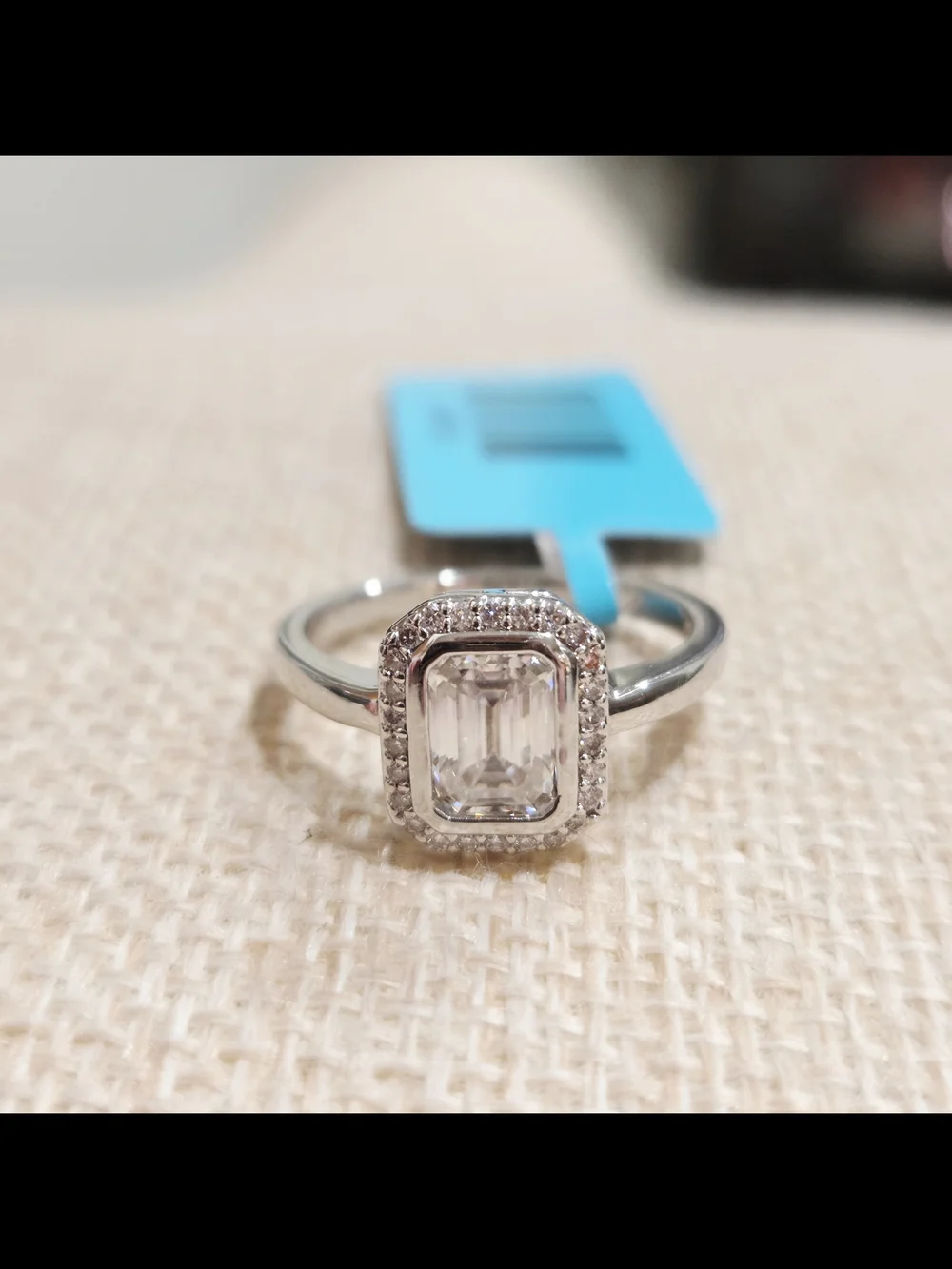 Emerald-Cut Moissanite Halo Solitaire Ring